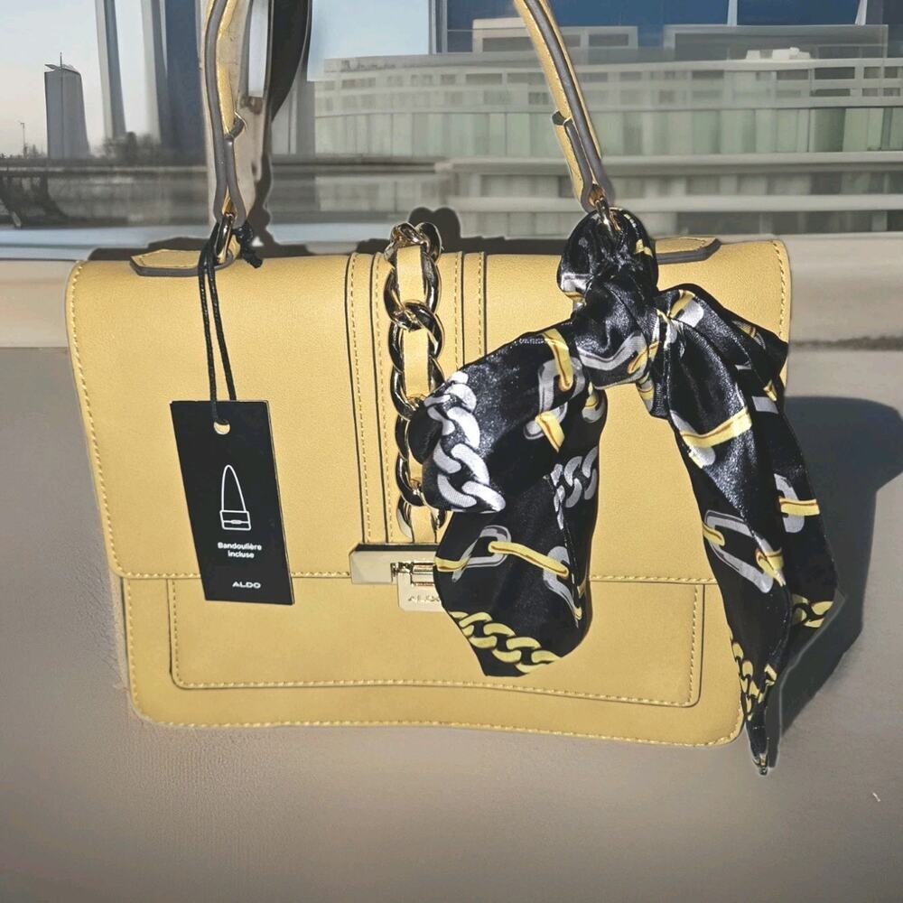 New! ALDO Crossbody Scilva Top Handle Purse Satchel Mustard 10.5x8x3.5
